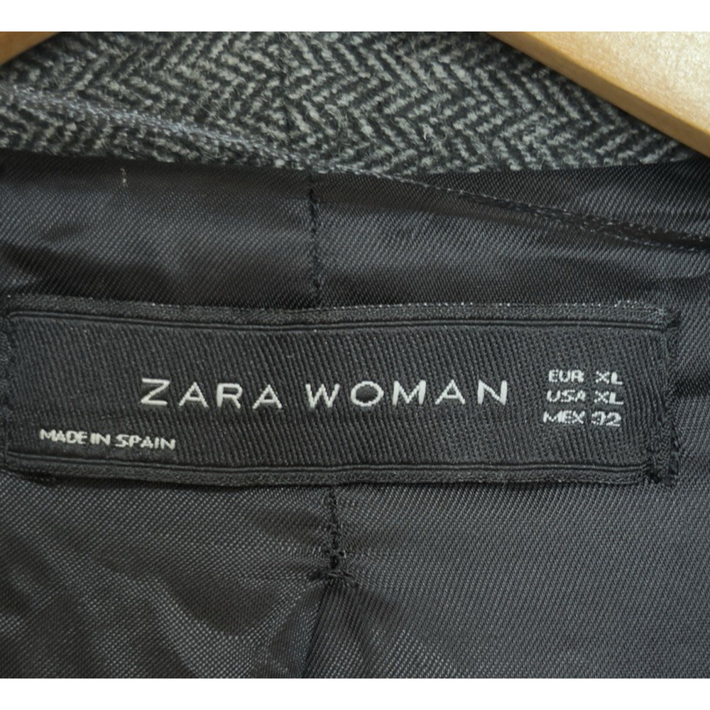 Zara Woman XL Gray Herringbone Ruched Sleeves Blazer Preppy Staple Classic $119 - Picture 4 of 13